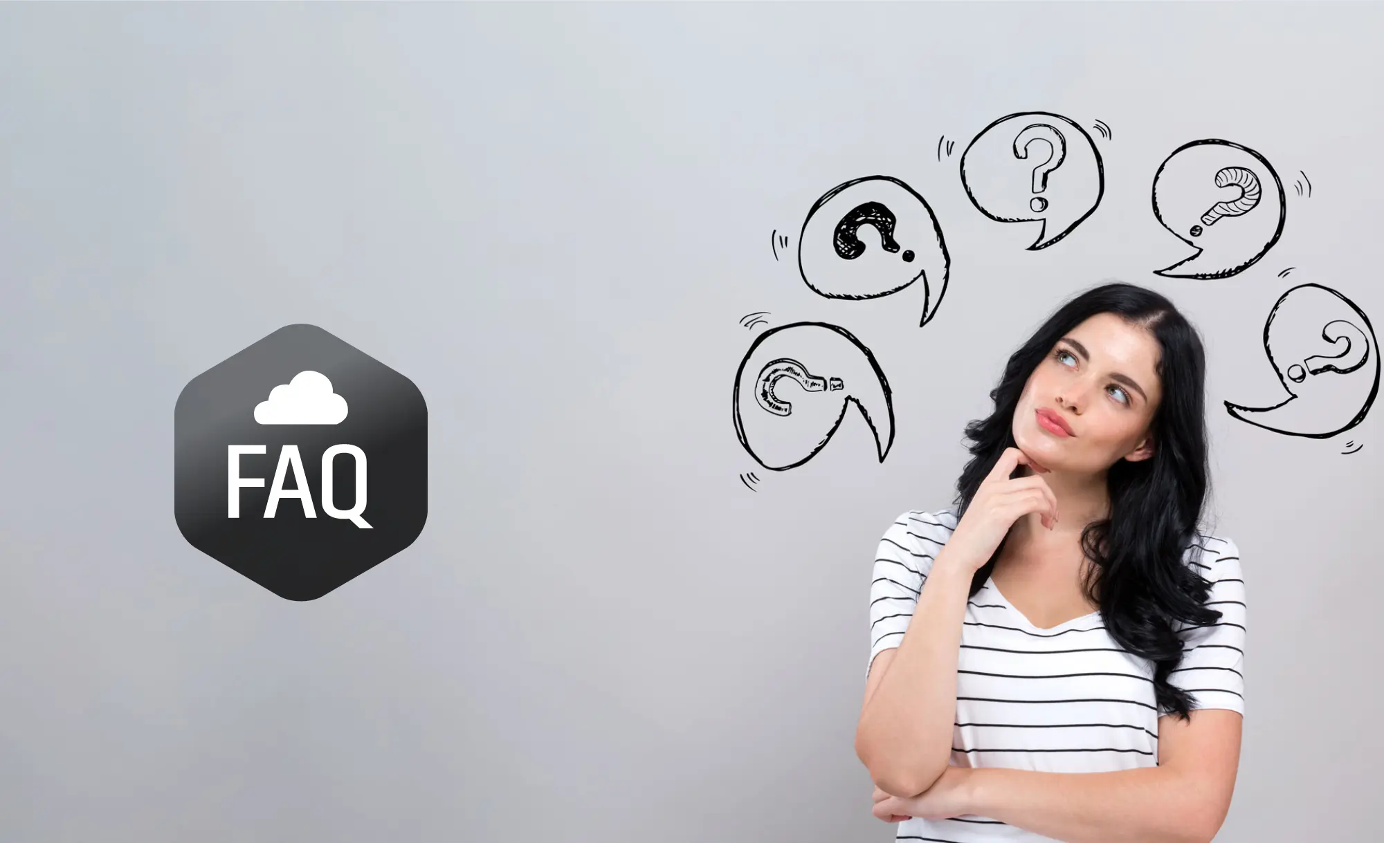 A person with various comic voice bubbles with question mark above the head