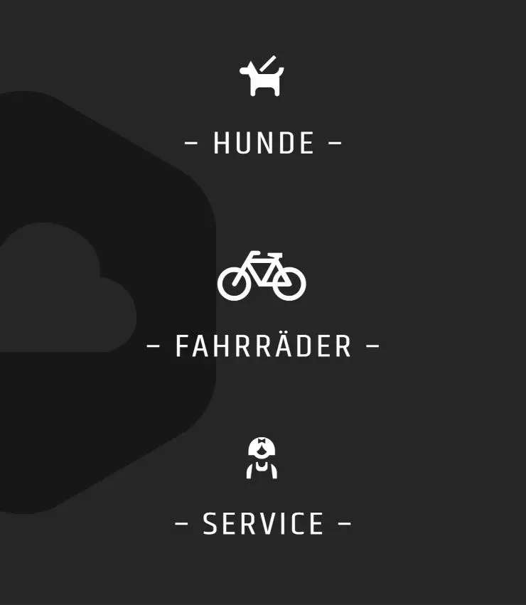 Three icons for dogs, bikes and service